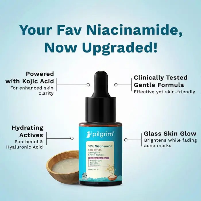 10% Niacinamide Face Serum With Kojic Acid & Korean Rice Water Discover Clear Glass Skin Glow