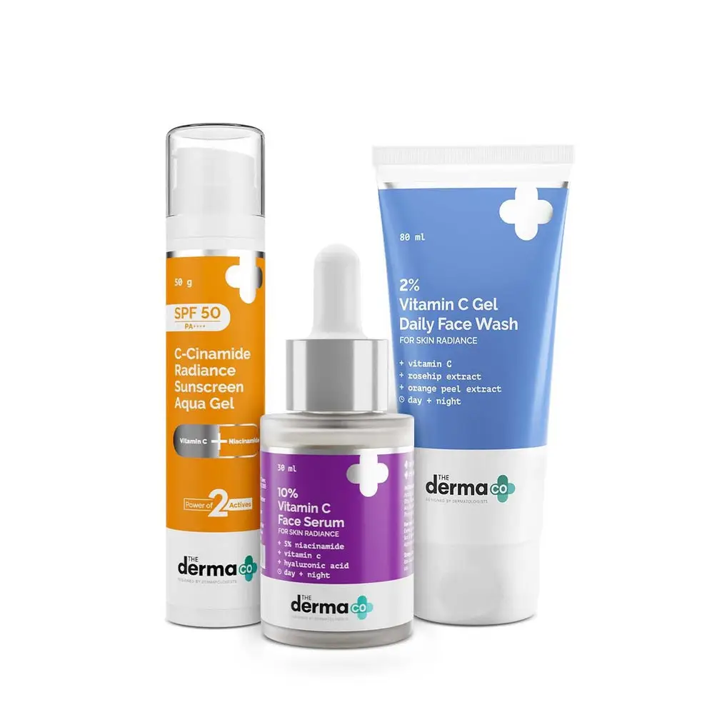 Skin Brightening & Sun Protection Kit (2% Vitamin C Gel Daily Face Wash + 10% Vitamin C Face Serum + C-Cinamide Radiance Sunscreen Aqua Gel