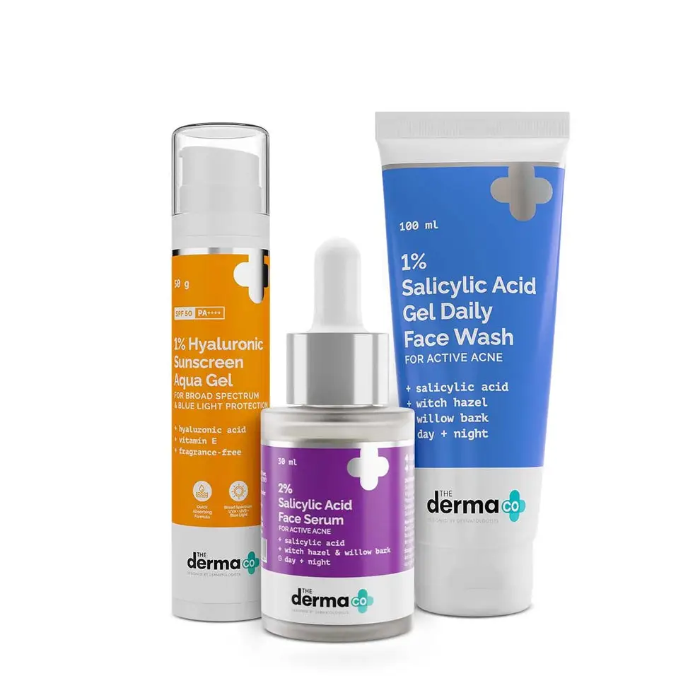 Anti Acne Kit (1% Salicylic Acid Gel Face Wash + 2% Salicylic Acid Serum + 1% Hyaluronic Sunscreen Aqua Gel