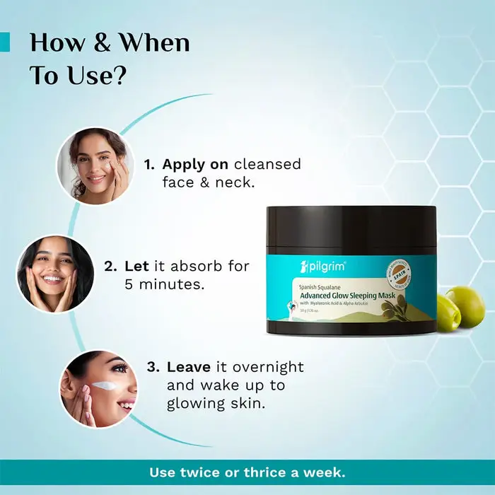 Spanish Squalane Advanced Glow Sleeping Mask with Hyaluronic Acid & Alpha Arbutin Nourishing Overnight Blanket To Replenish & Rejuvenate