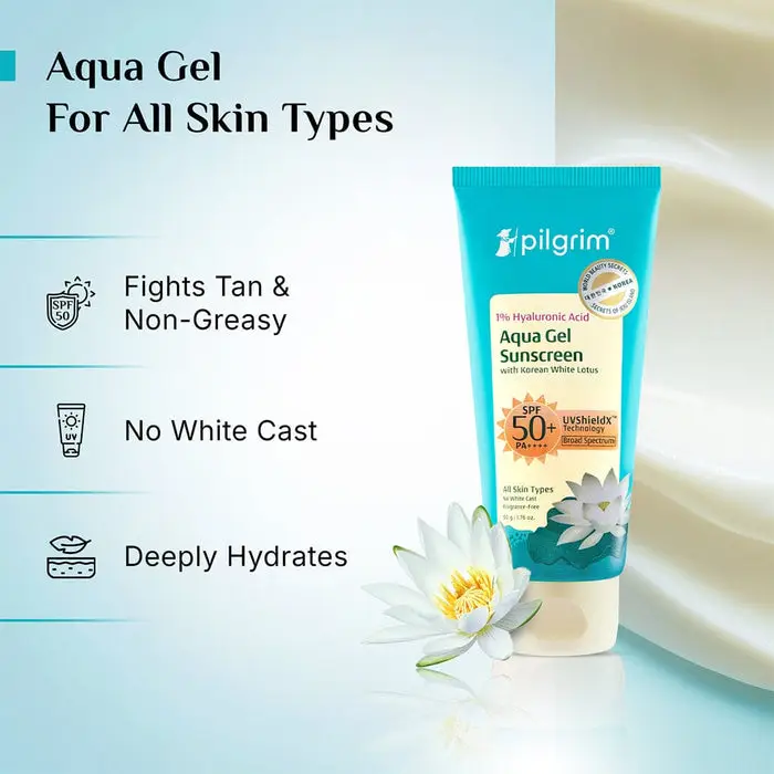 1% Hyaluronic Acid Aqua Sunscreen Gel SPF 50 PA++++ Korean Beauty Sunscreen That Protects & Deeply Hydrates