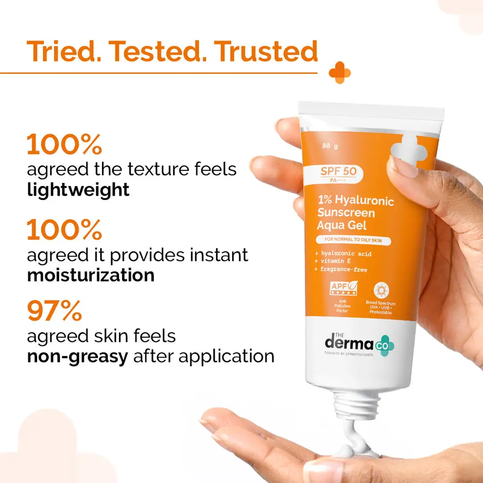 1% Hyaluronic Sunscreen Aqua Gel In Vivo Tested (ISO 24444:2019 Certified, CTRI/2025/02/080287) with SPF 50 & PA++++
