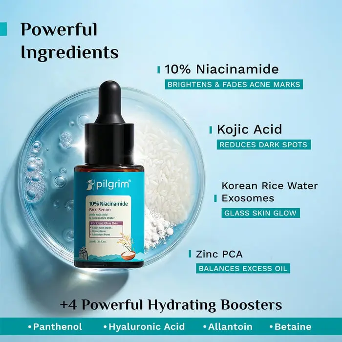 10% Niacinamide Face Serum With Kojic Acid & Korean Rice Water Discover Clear Glass Skin Glow