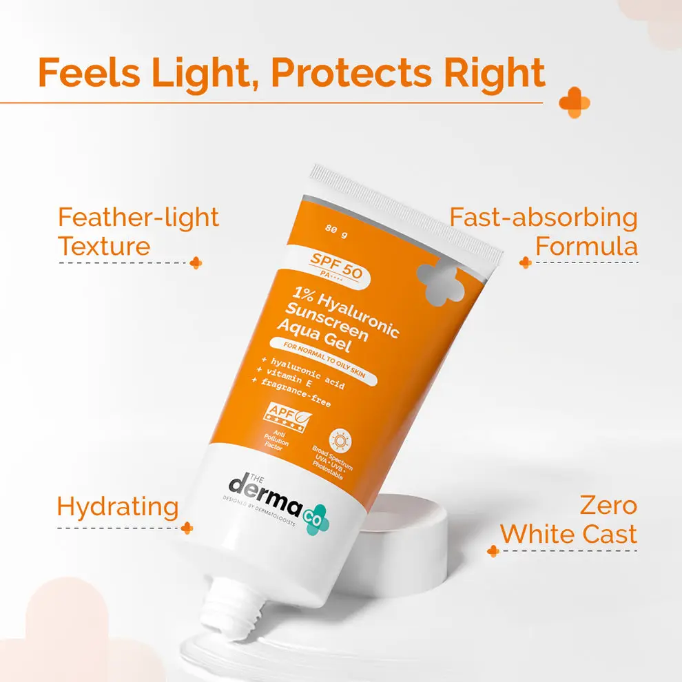 1% Hyaluronic Sunscreen Aqua Gel In Vivo Tested (ISO 24444:2019 Certified, CTRI/2025/02/080287) with SPF 50 & PA++++